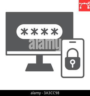 Two step authentication glyph icon, security and protection, 2FA two factor authentication vector icon, vector graphics, editable stroke solid sign, e Stock Vector