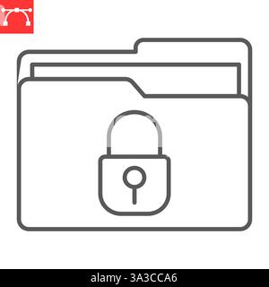 Security file folder line icon, security and protection, locked folder vector icon, vector graphics, editable stroke outline sign, eps 10. Stock Vector
