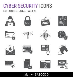 Cyber Security glyph icon set, network security collection, vector graphics, logo illustrations, online privacy vector icons, cyber protection, solid Stock Vector