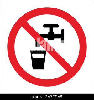 Prohibition sign with red circle and diagonal bar over tap and glass, indicating non-potable water Stock Vector