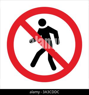 Red circle with a diagonal bar over a walking person, symbolizing no access for pedestrians Stock Vector
