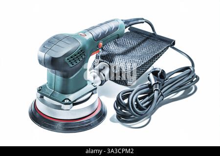 Woodworking tools detail orbit wood sander isolated on white Stock Photo