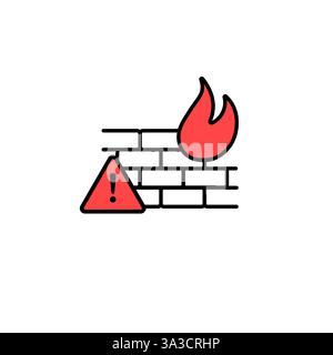Firewall icon with fire symbol and warning sign representing cybersecurity and network protection Stock Vector
