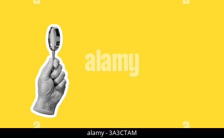 Magnifying glass held by woman for business investigation and property research. Focused on inspecting evidence, checking for details and mystery in r Stock Photo