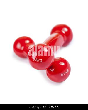 Two red dumbbells Stock Photo