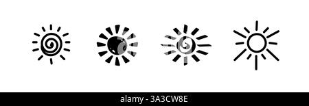 Four unique black sun icon designs with white background for graphic projects Stock Vector