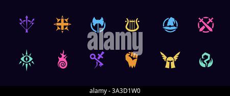 Colorful symbols in rows of twelve icon designs with varied unique artistic concepts Stock Vector