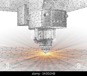 Laser cutting metal isolated on white. Additive manufacturing, precision engineering. Stock Vector