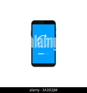 Smartphone displaying update icon with progress bar on blue screen Stock Vector