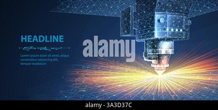Laser cutting metal. Additive manufacturing, precision engineering. Stock Vector