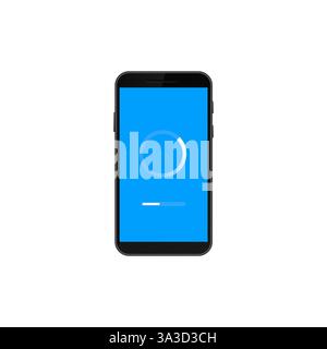 Smartphone displaying blue screen with loading circle and progress bar Stock Vector