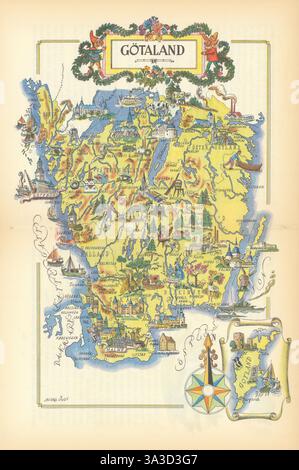Scandinavia small pictorial map by Jacques Liozu 1952 old vintage chart ...