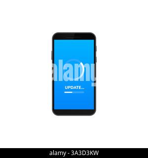 Smartphone displaying software update progress with blue loading screen animation Stock Vector