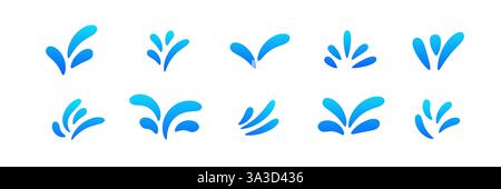 Collection of blue water splashes in various artistic forms on a white background Stock Vector