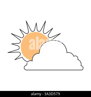 Continuous one line cloud and sun drawing of isolated outline vector illustration Stock Vector