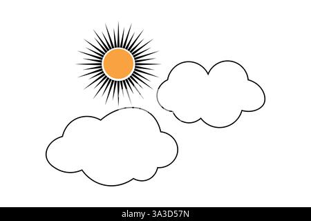 Continuous one line cloud and sun drawing of isolated outline vector illustration Stock Vector
