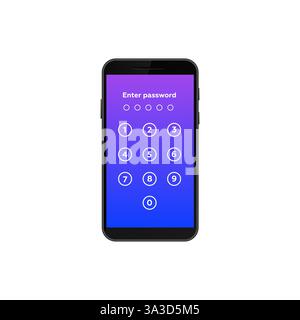 Smartphone security interface with numeric password entry padlock screen display Stock Vector