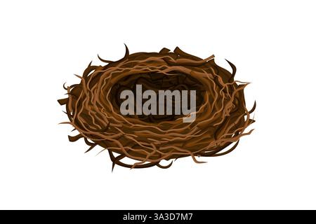 Empty bird nest made of twigs on white background depicting nature and wildlife concepts Stock Vector