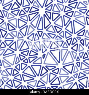 Pattern of triangle shapes. Compact triangles size. Monotone style. Rounded triangles outlined. Repeatable pattern. Blue Misty Sky. Stock Vector