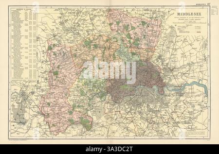 MIDDLESEX antique county map by GW BACON 1883 old plan chart Stock ...