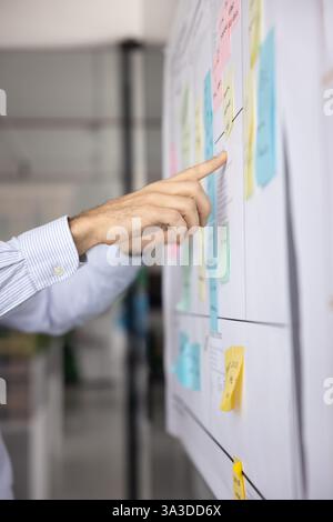 Hands of two businessmen working on project tasking Stock Photo