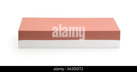 New rectangular abrasive stone for sharpening knives isolated on white. Stock Photo