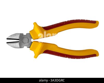 Cutting pliers with red and yellow handles isolated on white with clipping path included Stock Photo