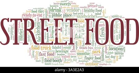 Street Food vector illustration word cloud isolated on a white background. Stock Vector