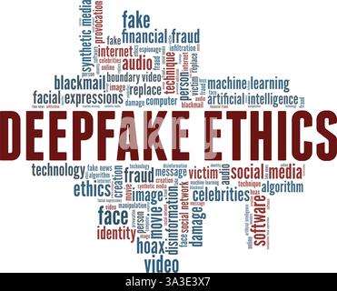 Deepfake Ethics vector illustration word cloud isolated on a white background. Stock Vector