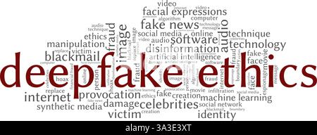 Deepfake Ethics vector illustration word cloud isolated on a white background. Stock Vector