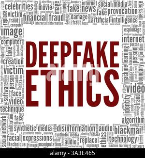 Deepfake Ethics vector illustration word cloud isolated on a white background. Stock Vector