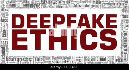 Deepfake Ethics vector illustration word cloud isolated on a white background. Stock Vector