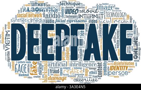 Deepfake vector illustration word cloud isolated on white background. Stock Vector