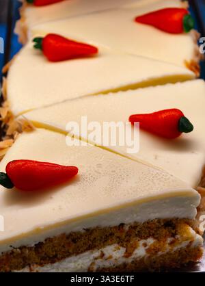 Carrot Cake Cream Cheese Frosting Mini Carrot Decoration Professional Dessert Photography Gourmet Bakery Restaurant Menu Classic Cake Slice Premium Pastry Stock Photo