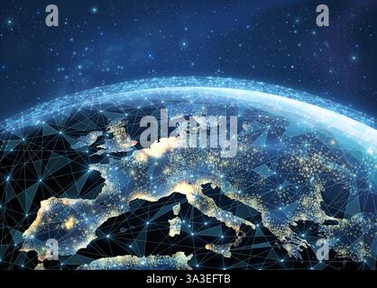 Digital Europe map concept. Global network, cryptocurrency transaction, world transfer. Stock Vector