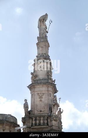 Ostuni, Italy. The 18th century column of Saint Orontius, patron saint ...