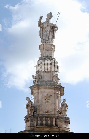 Ostuni, Italy. The 18th century column of Saint Orontius, patron saint ...