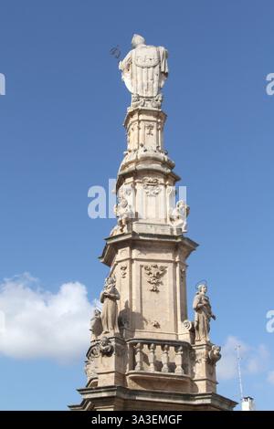 Ostuni, Italy. The 18th century column of Saint Orontius, patron saint ...