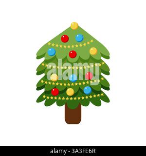 Christmas tree with decoration elements vector isolated on white Stock Vector