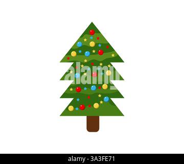 green Christmas tree with decoration tinsel isolated on white Stock Vector