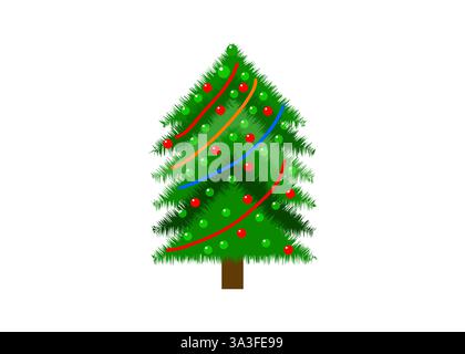 Merry Christmas tree with decorations elements  isolated on white background Stock Vector