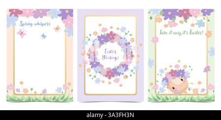 Easter card set with floral decorations, vector illustration Stock Vector