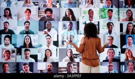 Online Live Conference Event With Virtual Audience Stock Photo