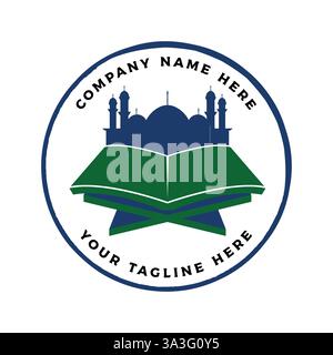 Islamic Mosque with Book for Islamic Education or Foundation Charity Stamp Label Stock Vector