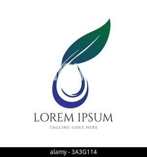 Simple Minimalist Green Leaf and Water Oil Drop for Pure Nature Herbal Extract Logo Design Stock Vector