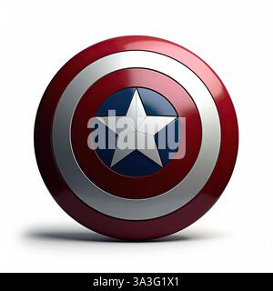 The iconic shield of captain america isolated on white background. Stock Photo