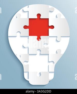 Part of puzzles in the form of light bulbs. Ñreative design with red piece of the puzzle Stock Vector