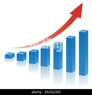 3d business graph with red rising arrow Stock Vector