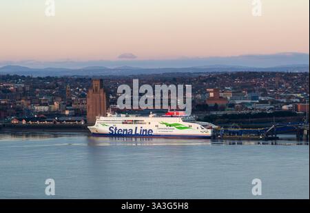 Stena Line passenger vehicle RoPax ferry ship Stena Embla, Birkenhead-Belfast service, River Mersey, Liverpool, England, UK Stock Photo