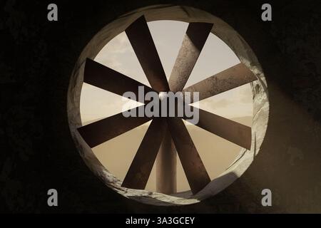 3d rendering of an old rusty rotation turbine in a close-up view Stock Photo